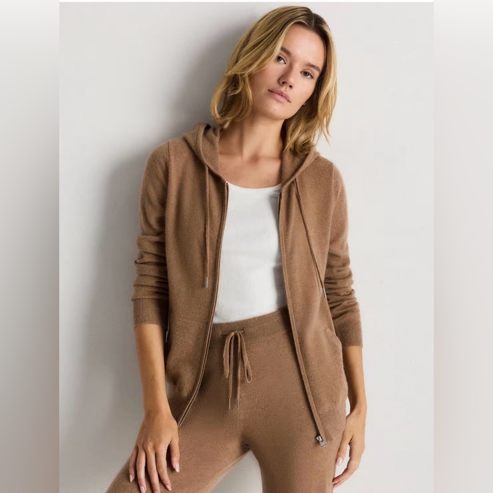 Quince Mongolian Cashmere Full-Zip Hoodie In Teak XL